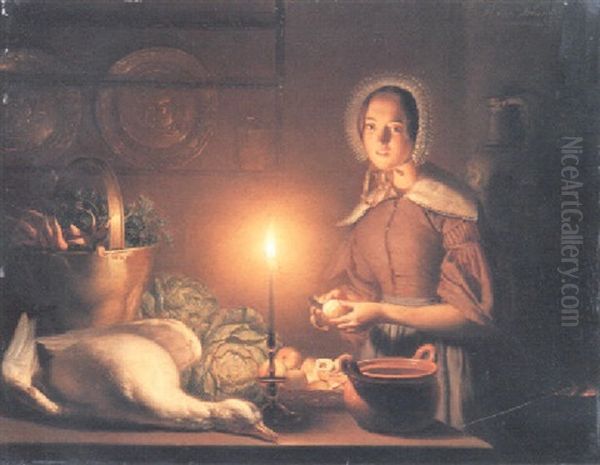 Preparing The Feast Oil Painting by Petrus van Schendel