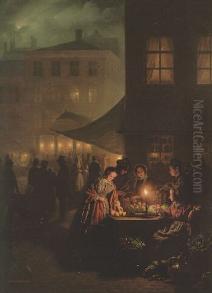 A Vegetable Market By Candlelight Oil Painting by Petrus van Schendel