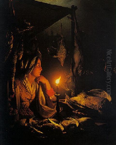 The Game Stall Oil Painting by Petrus van Schendel