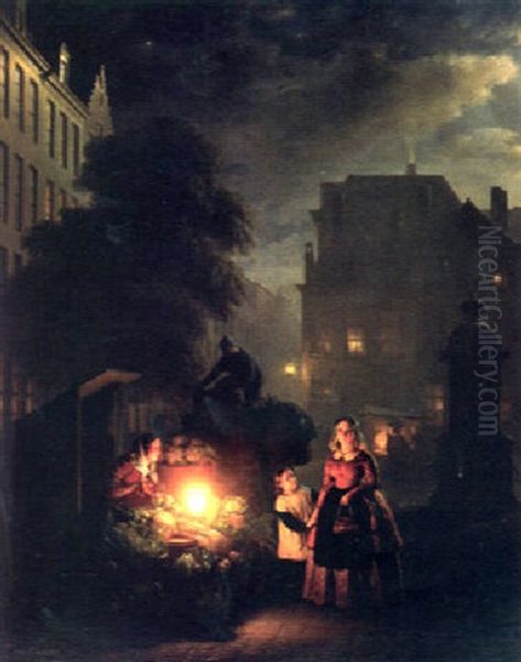 Night Market In Antwerp Oil Painting by Petrus van Schendel