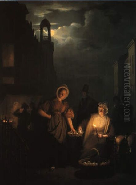 The Moonlit Market Scene Oil Painting by Petrus van Schendel