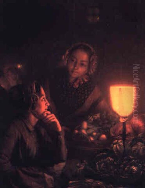 Evening Market Oil Painting by Petrus van Schendel