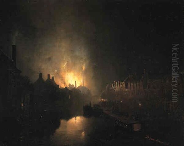 Fire At The Hague Oil Painting by Petrus van Schendel