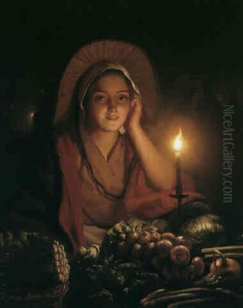 The Little Vegetable Seller Oil Painting by Petrus van Schendel