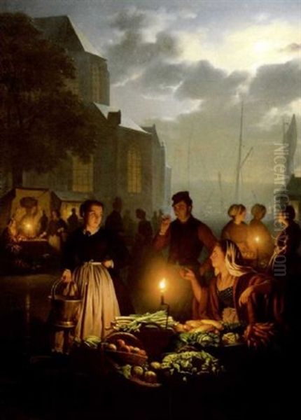 Scene De Marche Au Lever Du Jour Oil Painting by Petrus van Schendel