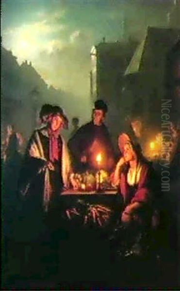 Avondmarkt Oil Painting by Petrus van Schendel