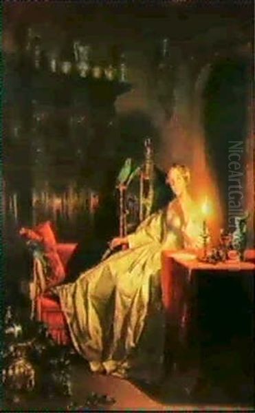 A Lady By Candlelight Oil Painting by Petrus van Schendel