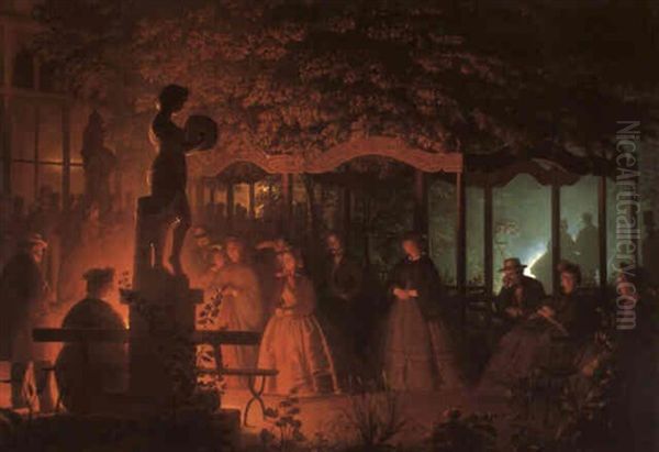 Soiree De Feux De Bengale Au Vaux-hall, Bruxelles Oil Painting by Petrus van Schendel