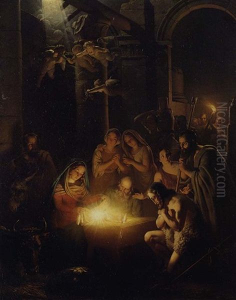 The Adoration Of The Shepherds Oil Painting by Petrus van Schendel