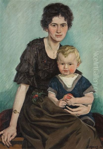 Frau Deibele Mit Sohn Oil Painting by Alois Georg Schenk