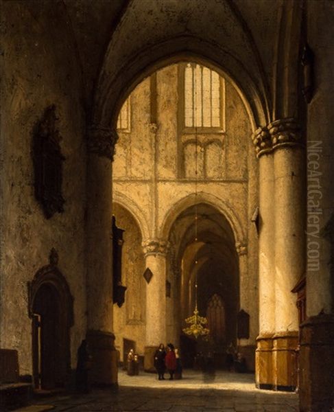 Figures In The Hooglandse Kerk, Leiden Oil Painting by Jan Jacob Schenkel