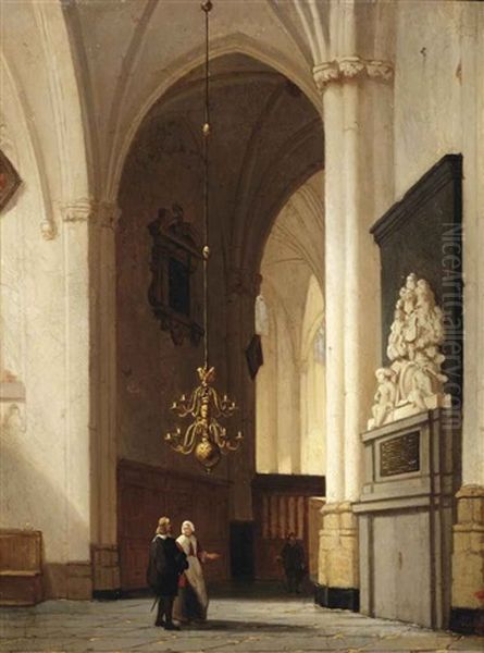 Figures In A Church Interior Oil Painting by Jan Jacob Schenkel