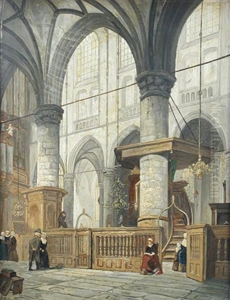 The Interior Of A Church In The Netherlands Oil Painting by Jan Jacob Schenkel