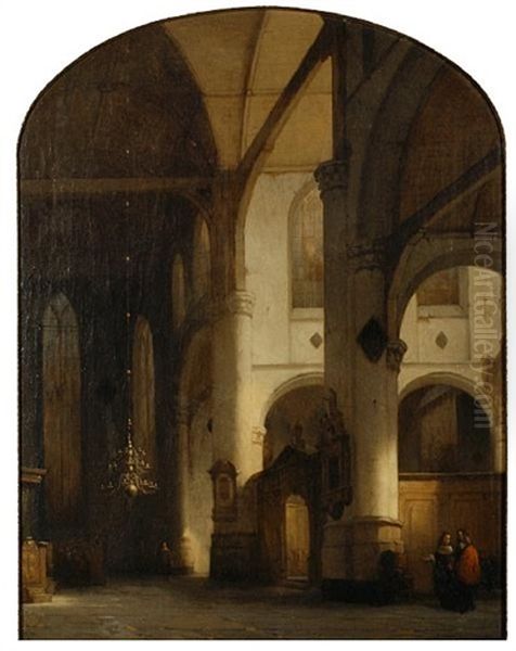 Interior Of Sint Janskerk Church In Gouda Oil Painting by Jan Jacob Schenkel