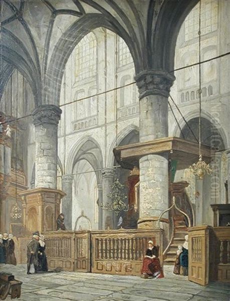 Interior Of A Church In Schenkel, The Netherlands Oil Painting by Jan Jacob Schenkel