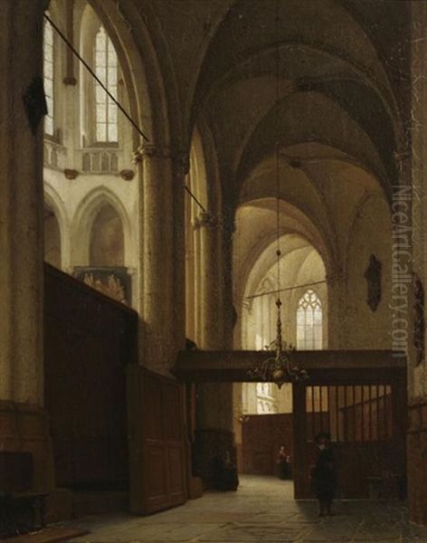 Kircheninterieur (niuewe Kerk, Amsterdam?) Oil Painting by Jan Jacob Schenkel