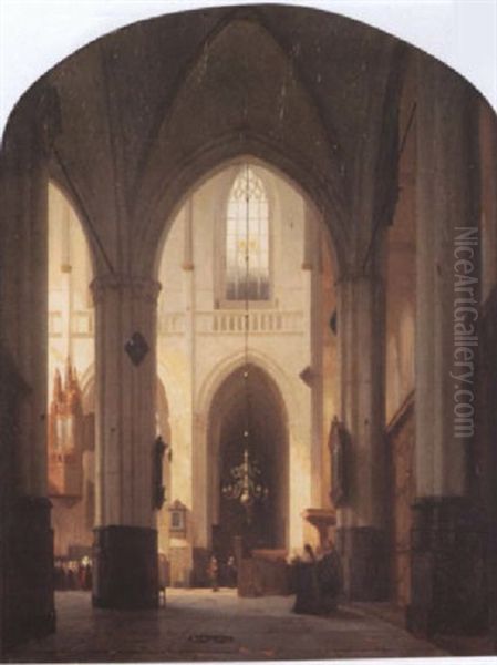 Cathedral Interior With Figures Oil Painting by Jan Jacob Schenkel