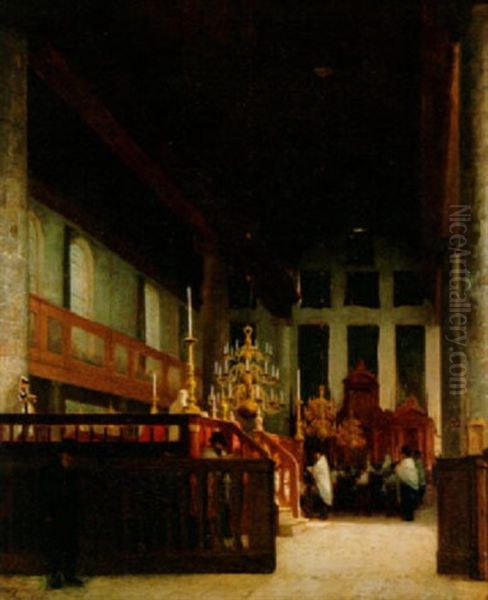 A View Of The Portuguese-israelite Synagogue, Amsterdam Oil Painting by Jan Jacob Schenkel