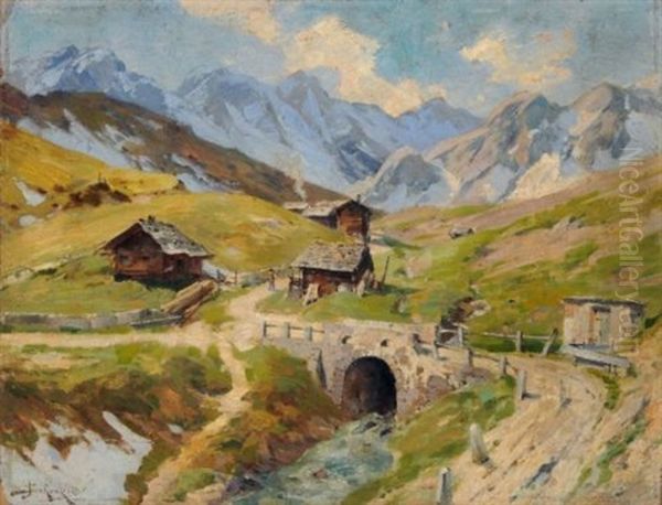 Stausee Im Zillertal Oil Painting by Jacques Matthias Schenker