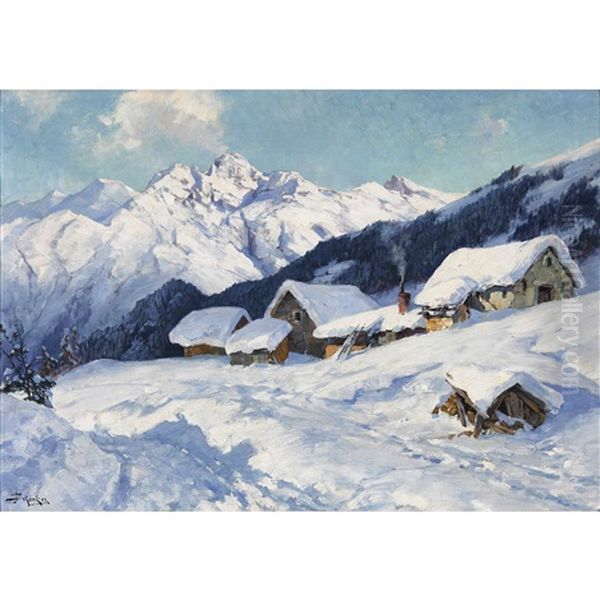 Bei Ober-alpina. St. Moritz Oil Painting by Jacques Matthias Schenker