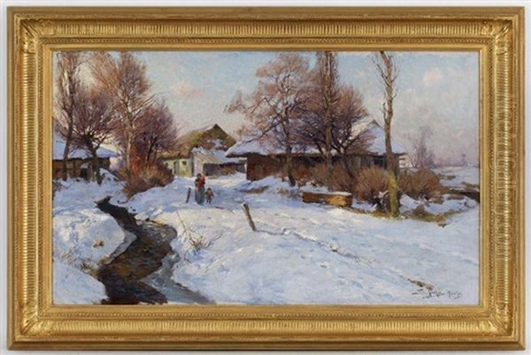 Paysage Enneige Oil Painting by Jacques Matthias Schenker