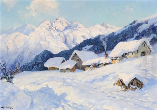 Bei Ober-alpina St. Moritz Oil Painting by Jacques Matthias Schenker