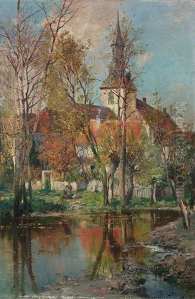 Sachsischer Dorfanger Im Herbst Oil Painting by Jacques Matthias Schenker