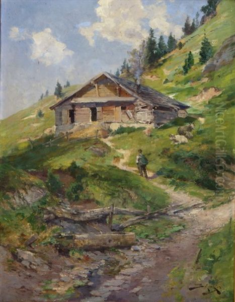 Altes Stadl Am Rigi Oil Painting by Jacques Matthias Schenker