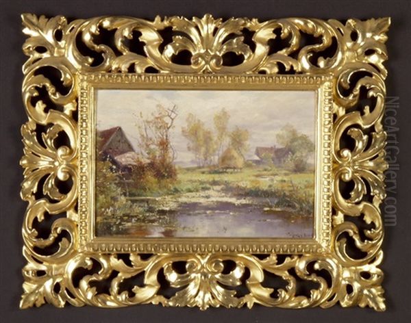 Herbstmorgen Im Spreewald (+ Fruhling Am Canal; Set Of 2) Oil Painting by Jacques Matthias Schenker