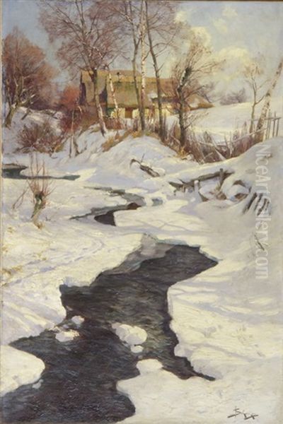 Winterliche Bachlandschaft Oil Painting by Jacques Matthias Schenker