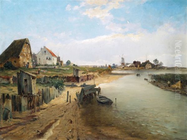 Beschauliches Leben Am Fluss Oil Painting by Jacques Matthias Schenker