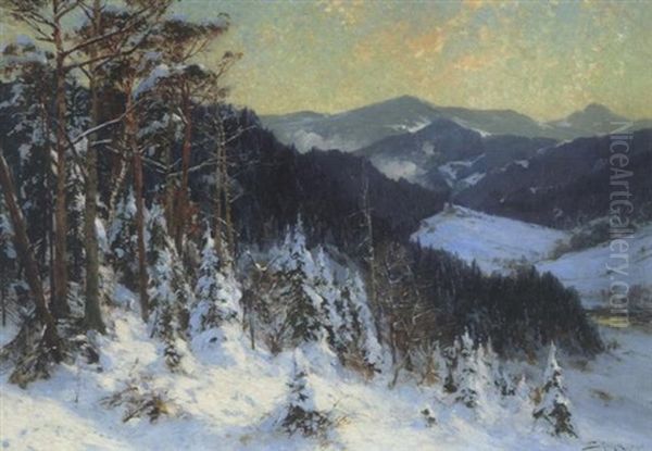 Sonnige Winterlandschaft Oil Painting by Jacques Matthias Schenker