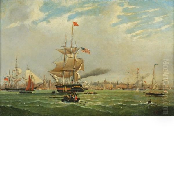 American Merchant Ship In The Port Of Liverpool Oil Painting by H. Bousfield