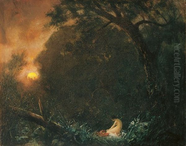 Junge Frau Im Walde Bei Mondschein Oil Painting by Hans Friedrich Emanuel Van Schennis