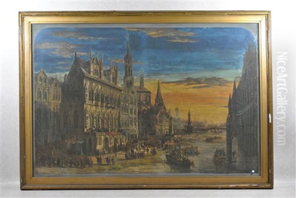 Vue Animee D'une Ville De Flandre Oil Painting by Louis Schepens