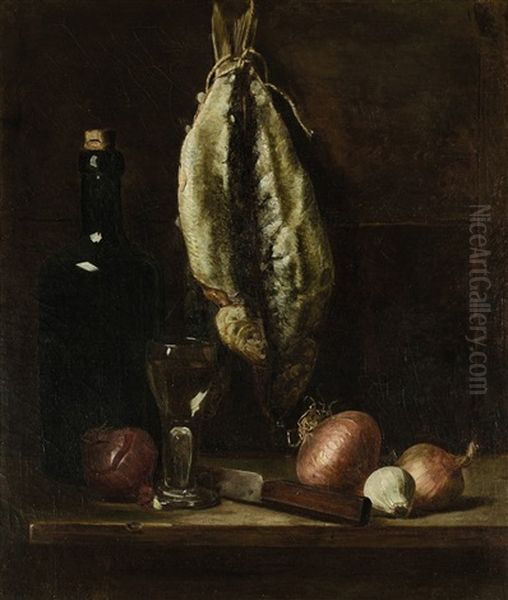 Kuchenstillleben Mit Fischen Und Zwiebeln Oil Painting by Auguste Schepp