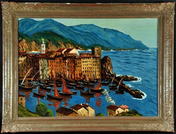 Fischerhafen Von Camoglie An Der Riviera Oil Painting by Fritz Scherer