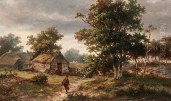 Early Evening Rustic Scene Oil Painting by Charles Bousquet