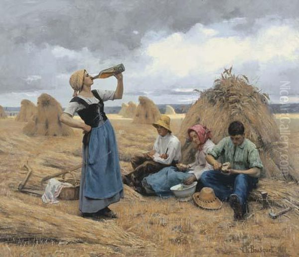 The Harvester's Lunch Oil Painting by Charles Bousquet