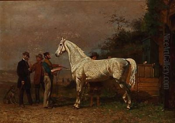 A Visit To The Stable Oil Painting by Cornelis Albert Johannes Schermer