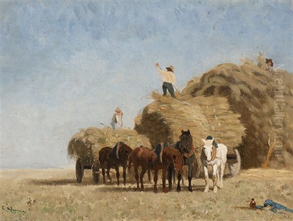 The Loading Of The Haycarts Oil Painting by Cornelis Albert Johannes Schermer