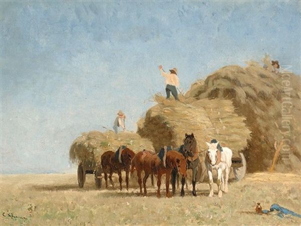 On The Hay Cart Oil Painting by Cornelis Albert Johannes Schermer