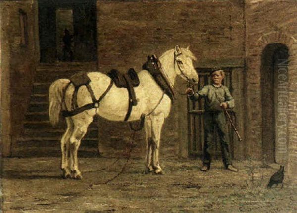 Boy With Horse In A Stable Oil Painting by Cornelis Albert Johannes Schermer