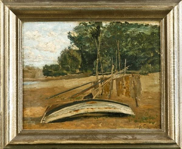 Am Ufer Liegendes Ruderboot Oil Painting by Alfred Scherres