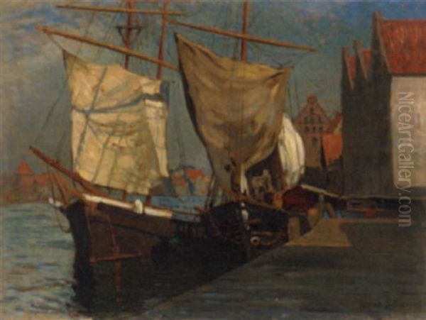 Fischerboot Am Kai by Alfred Scherres