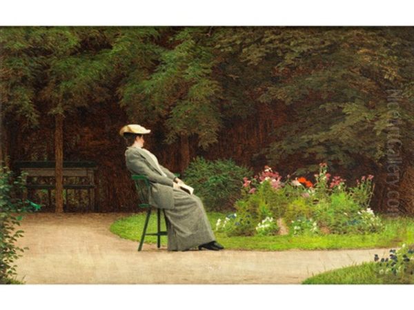 Lesende Dame In Einem Park Oil Painting by Carl Scherres