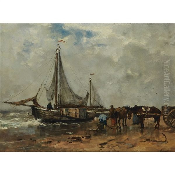 Fisher Folk On The Beach Oil Painting by Johan Frederik Cornelis Scherrewitz