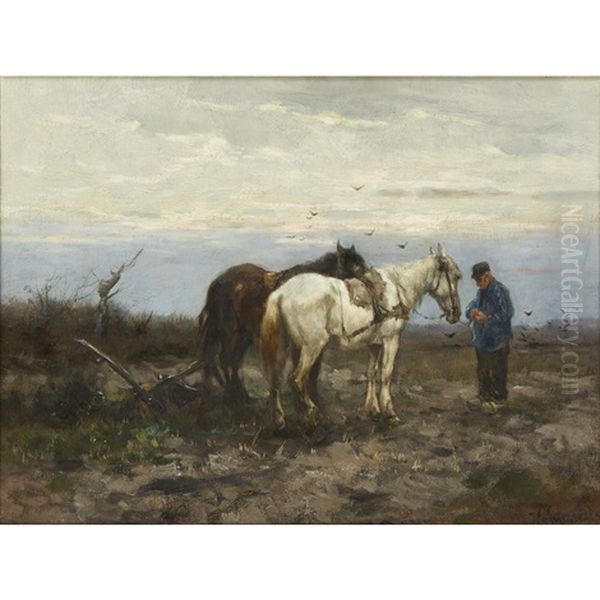 A Rest In Ploughing Oil Painting by Johan Frederik Cornelis Scherrewitz