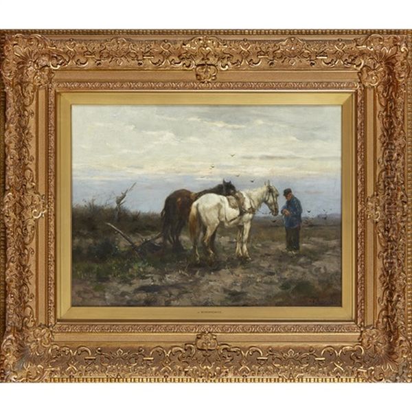 A Rest In Ploughing Oil Painting by Johan Frederik Cornelis Scherrewitz