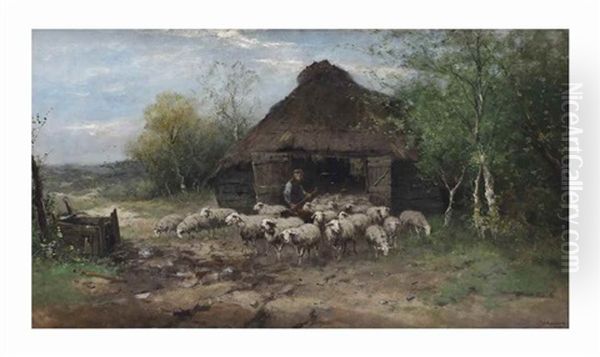 Hearding The Flock Oil Painting by Johan Frederik Cornelis Scherrewitz